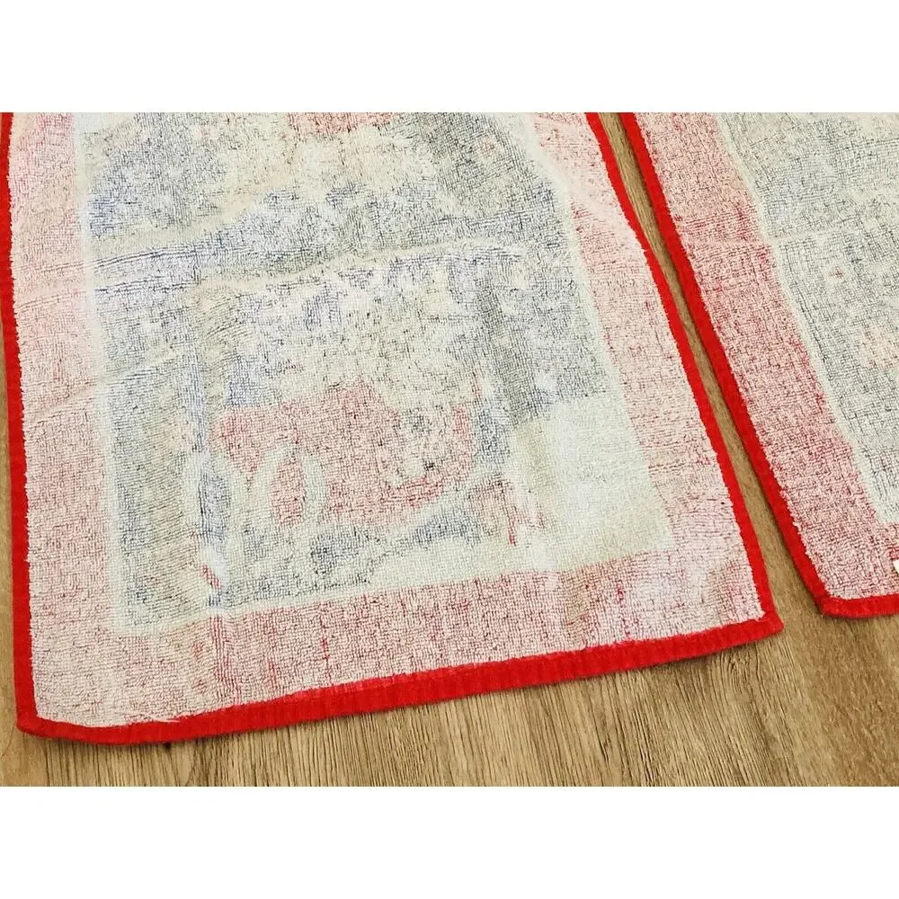 Vintage Hilasal Christmas Holiday Hand/Bar Bath Towels Set of 2 Reindeer Sleigh